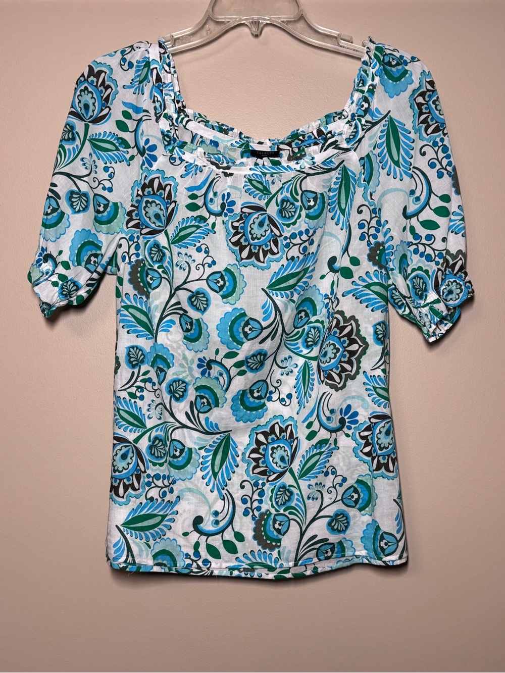 Talbots Teal, Blue & White Floral Scoop-Neck Blouse